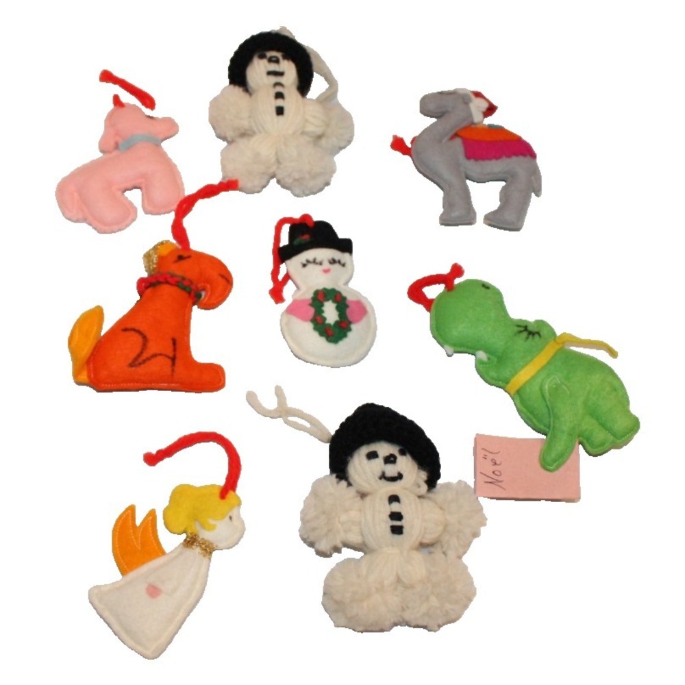 lot of 8 vintage handmade Christmas ornaments camel hippo poodle angel snowman